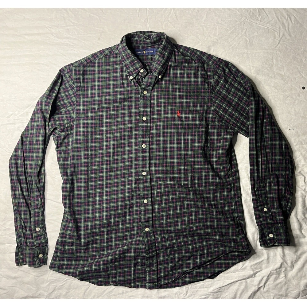 Polo Ralph Lauren Shirt Men's Size Large Plaid Long Sleeve Button Up Pony Logo
